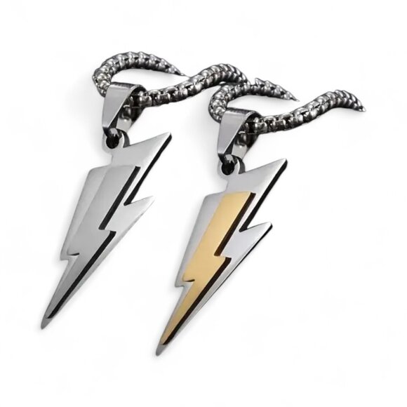 Bold Stainless Steel Lightning Bolt Pendant Necklace #1522 - Picture 1 of 8